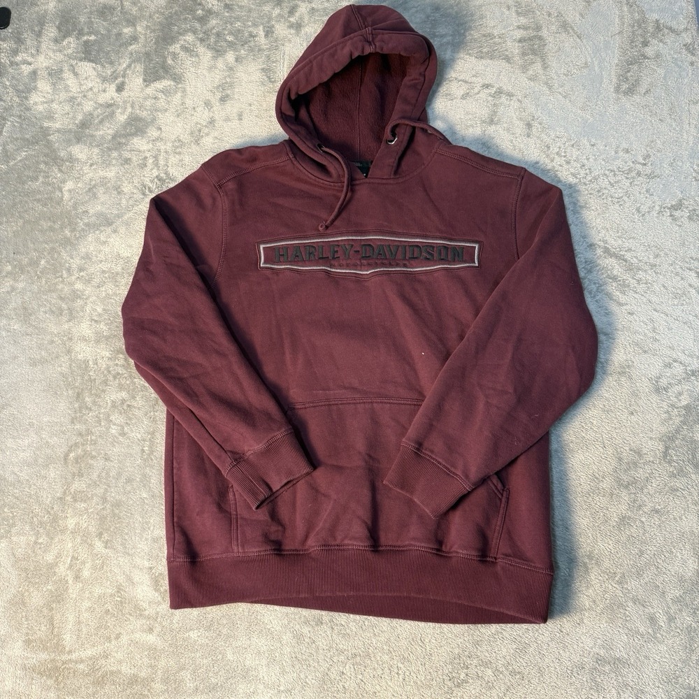 Harley Davidson Pullover Hoodie Mens Large Maroon Genuine Sweatshirt